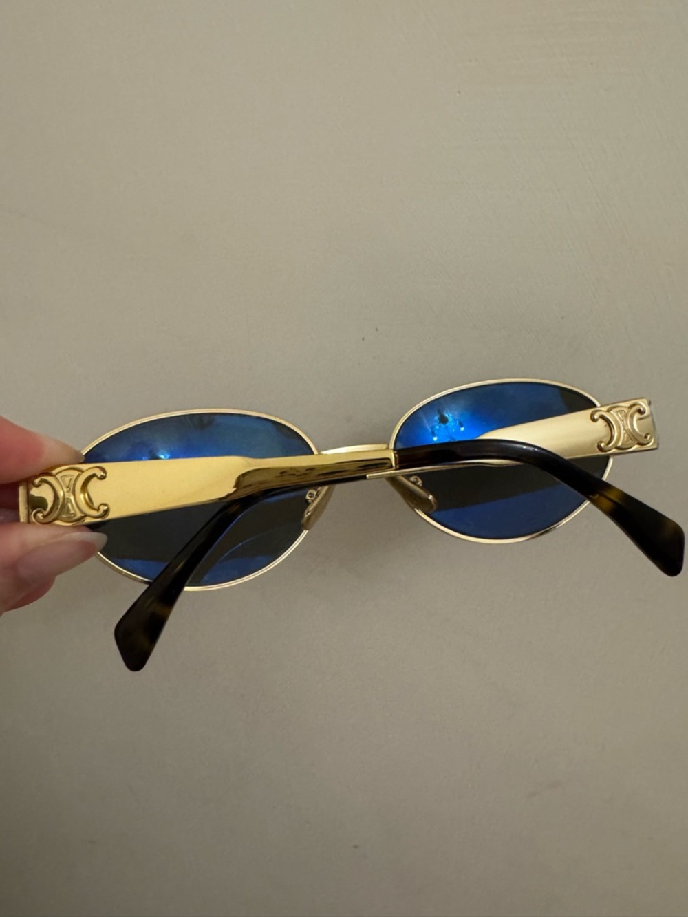 Celine Gold Frame Oval Sunglasses with Dark Green Lenses - Picture 7 of 8